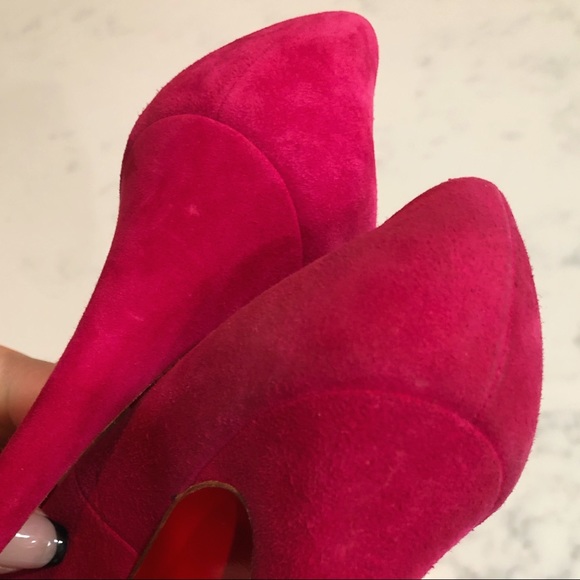 CHRISTIAN LOUBOUTIN Hot Pink “Simple Pump” Suede Heels SZ 36.5 - Picture 13 of 17
